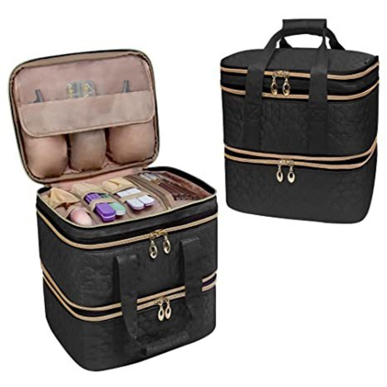 Nail Polish Organizer; Three-Layers Nail Polish Organizer Case with Detachable Nail Machine Compartment; 3 in 1 Portable Nail Polish Holder Organizer Case